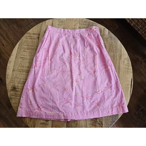 Lilly Pulitzer Vintage Pink Palm Tree Skirt Women's Size 6 Tropical Beach Resort - Picture 2 of 12